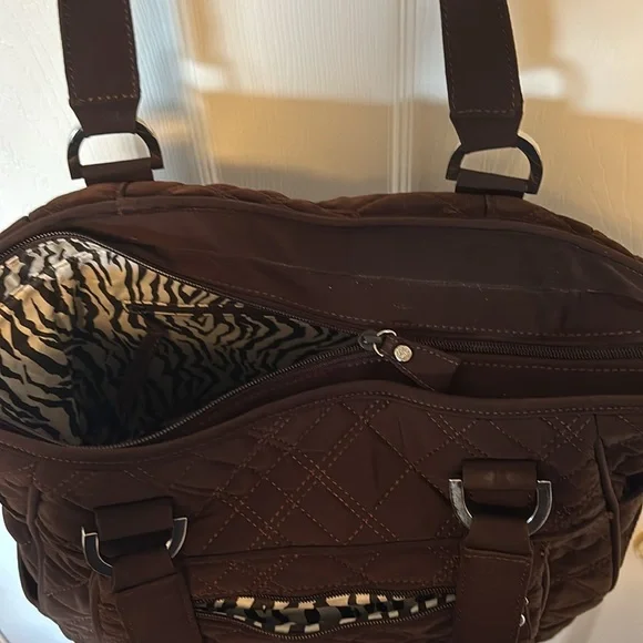 Vera Bradley Large Brown Quilted Shoulder / Tote Bag with Zebra Print Interior - Picture 7 of 11